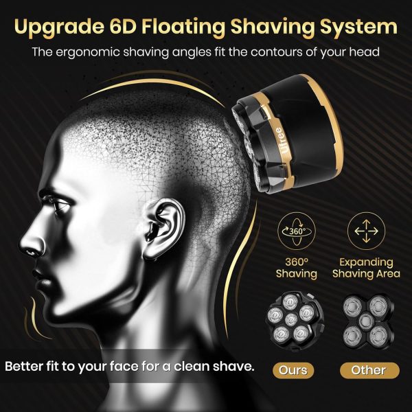 Ufree Head Shavers for Bald Men, Electric Shavers Razor, Rechargeable Bald Head Razor, Magnetic 6D Rotary Shaver, Waterproof Face Beard Trimmer Mens Grooming Kit, Gifts for Men - Image 2