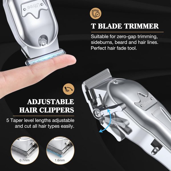 Ufree Professional Hair Clippers for Men, Cordless Barber Clippers and Trimmers Set, Clippers for Hair Cutting Kit with LED Display, Zero Gap T-Blade Beard Hair Trimmer, Gifts for Men, Silver - Image 2