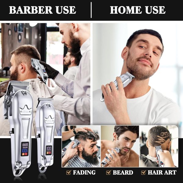 Ufree Professional Hair Clippers for Men, Cordless Barber Clippers and Trimmers Set, Clippers for Hair Cutting Kit with LED Display, Zero Gap T-Blade Beard Hair Trimmer, Gifts for Men, Silver - Image 4