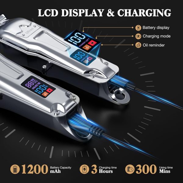 Ufree Professional Hair Clippers for Men, Cordless Barber Clippers and Trimmers Set, Clippers for Hair Cutting Kit with LED Display, Zero Gap T-Blade Beard Hair Trimmer, Gifts for Men, Silver - Image 6