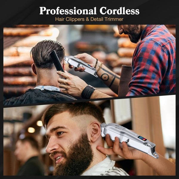 Ufree Professional Hair Clippers for Men, Cordless Barber Clippers and Trimmers Set, Clippers for Hair Cutting Kit with LED Display, Zero Gap T-Blade Beard Hair Trimmer, Gifts for Men, Silver - Image 7