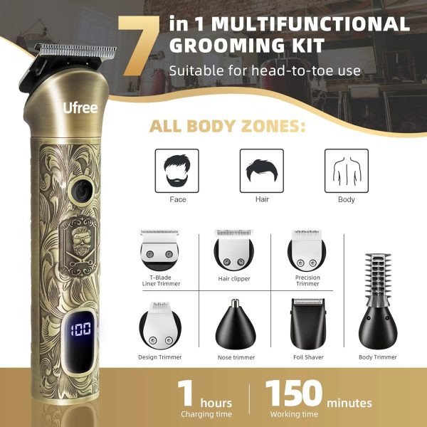 Ufree Beard Trimmer for Men, Electric Razor Shavers, Cordless Hair Clippers, Shaving Kit for Mustache, Body, Nose, Ear and Face,7 in 1 Beard Grooming Kit, Birthday Gifts for Men Father Dad - Image 2