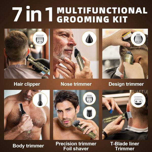 Ufree Beard Trimmer for Men, Electric Razor Shavers, Cordless Hair Clippers, Shaving Kit for Mustache, Body, Nose, Ear and Face,7 in 1 Beard Grooming Kit, Birthday Gifts for Men Father Dad - Image 3