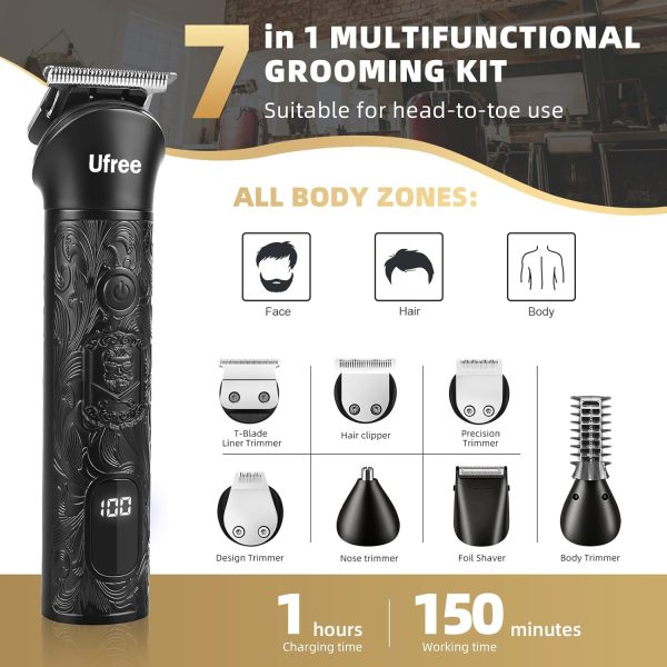 Ufree Beard Trimmer for Men, Electric Razor Shavers, Cordless Hair Clippers, Shaving Kit for Mustache, Body, Nose, Ear and Face,7 in 1 Beard Grooming Kit, Birthday Gifts for Men Father Dad - Image 9
