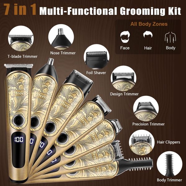 Ufree Beard Trimmer for Men, Waterproof Electric Razor for Nose, Body, Face & Mustache, Cordless Hair Clippers Shavers Grooming Kit, Gifts for Men Husband Father - Image 14